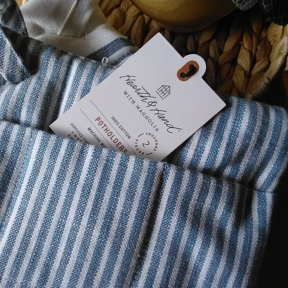 NWT HEARTH & HAND with Magnolia 2pc Plaid and Stripe Potholder Set - Picture 4 of 11